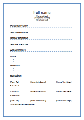 Standard Cv Format Sample Standard CV Template