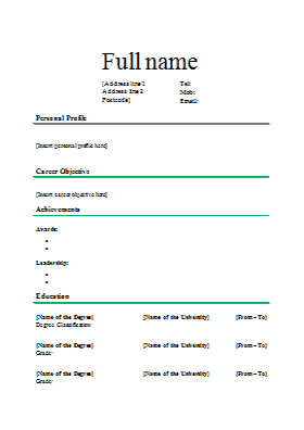 Standard Cv Format Sample Standard CV Template