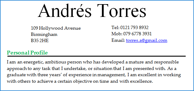 Sample personal statement resume pic