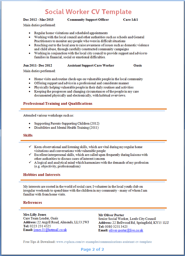How to write a resume for social work