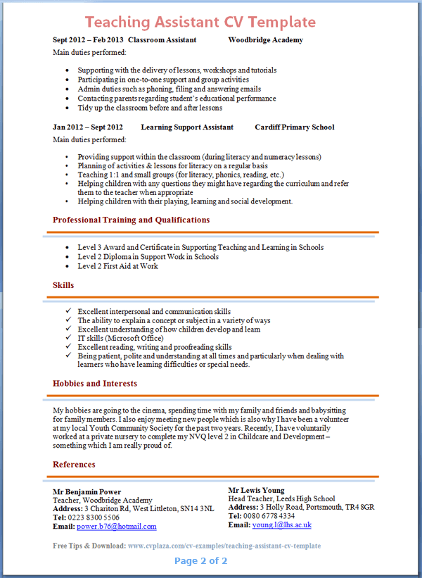 Sample cover letter for academic teaching position