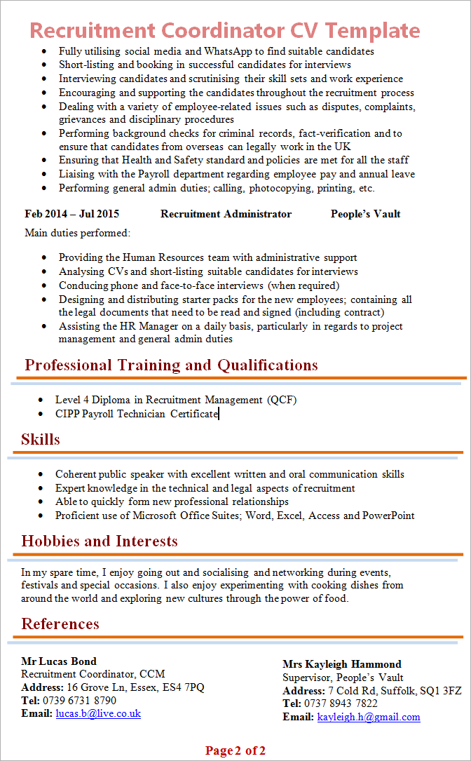 Teaching CV Example