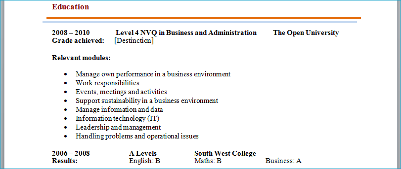 cv education section filled in