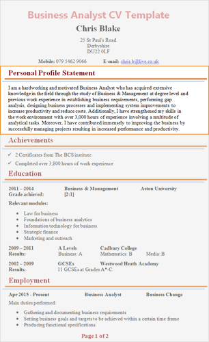personal profile cv examples