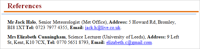 resume address format