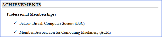 Example of professional memberships/affiliation on a CV