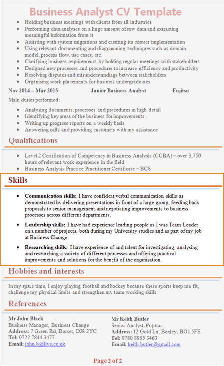 how to write a cv key skills