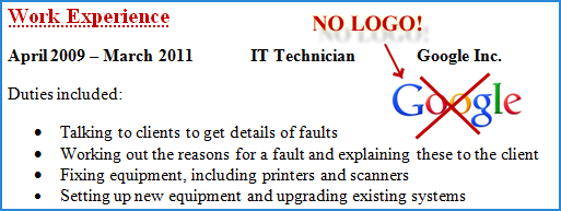 Not displaying a company logo on a CV