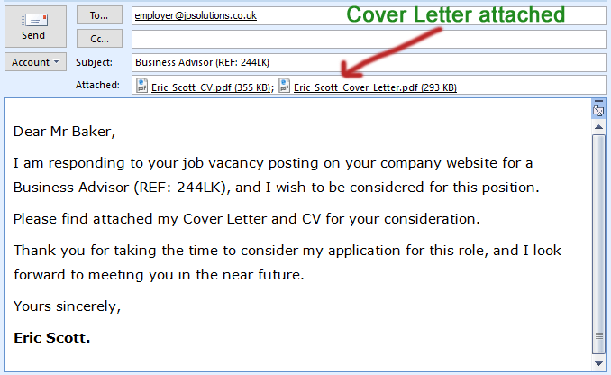 is cover letter attached or in email