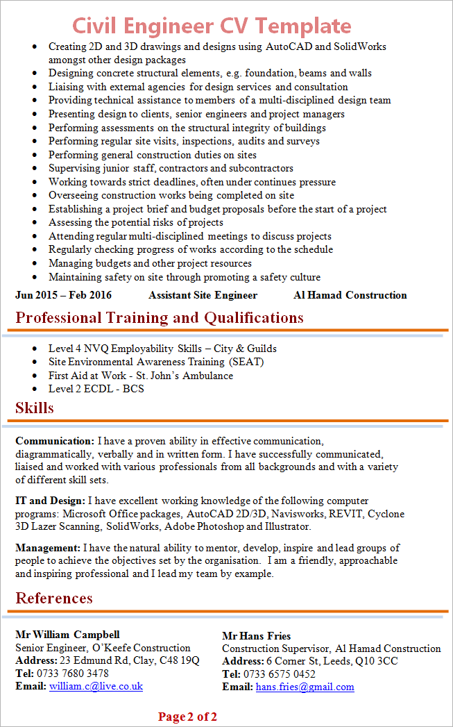 Engineering CV example 2