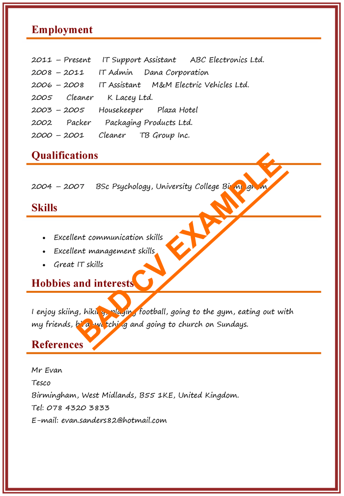 Cv Examples Example Of A Good Cv Biggest Mistakes To Avoid