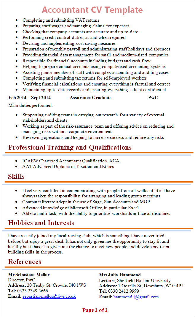 Finance CV examples 2