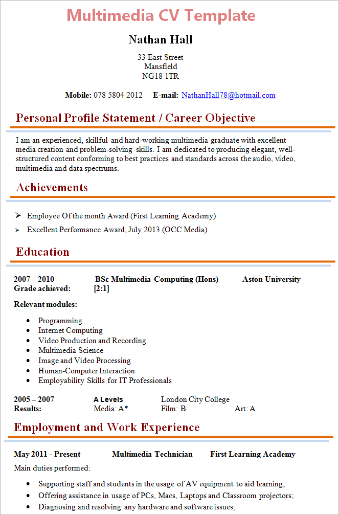 multimedia-technician-cv-template