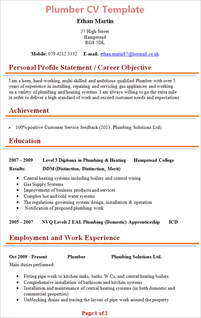 summary of qualifications for plumber resume