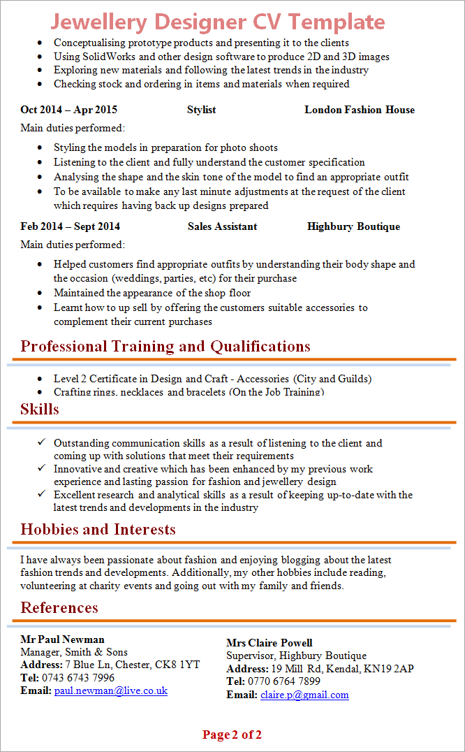 how to write singing as a hobby in resume