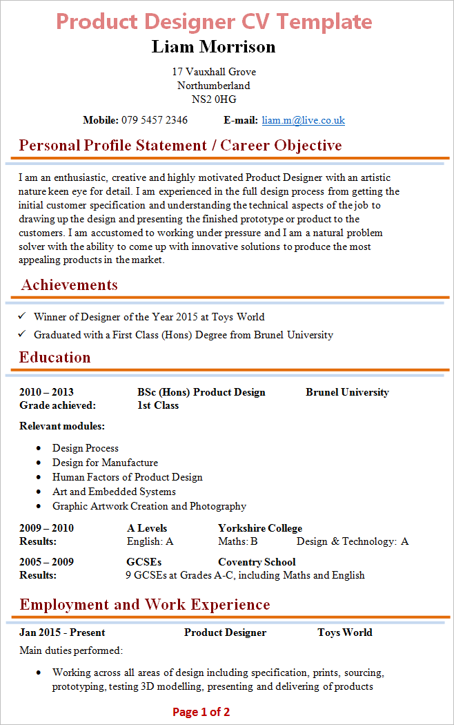 Product Designer CV Template
