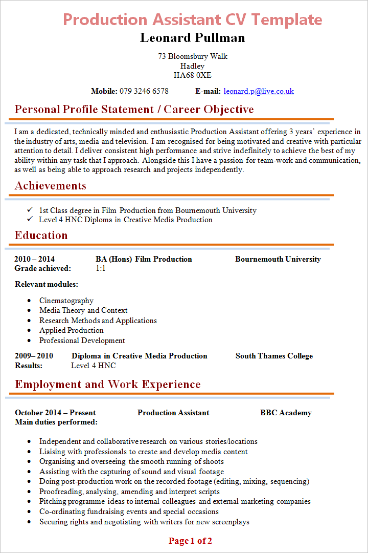 production-assistant-cv-template-1