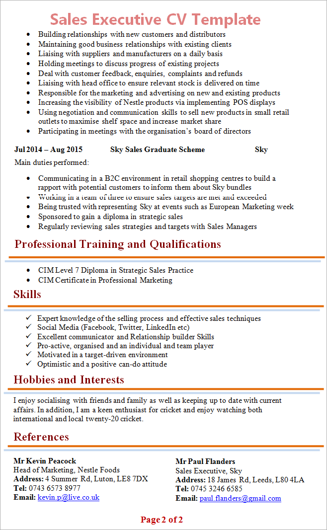 Sales CV example 2