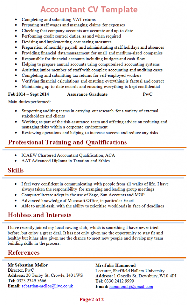 personal statement cv examples accounting