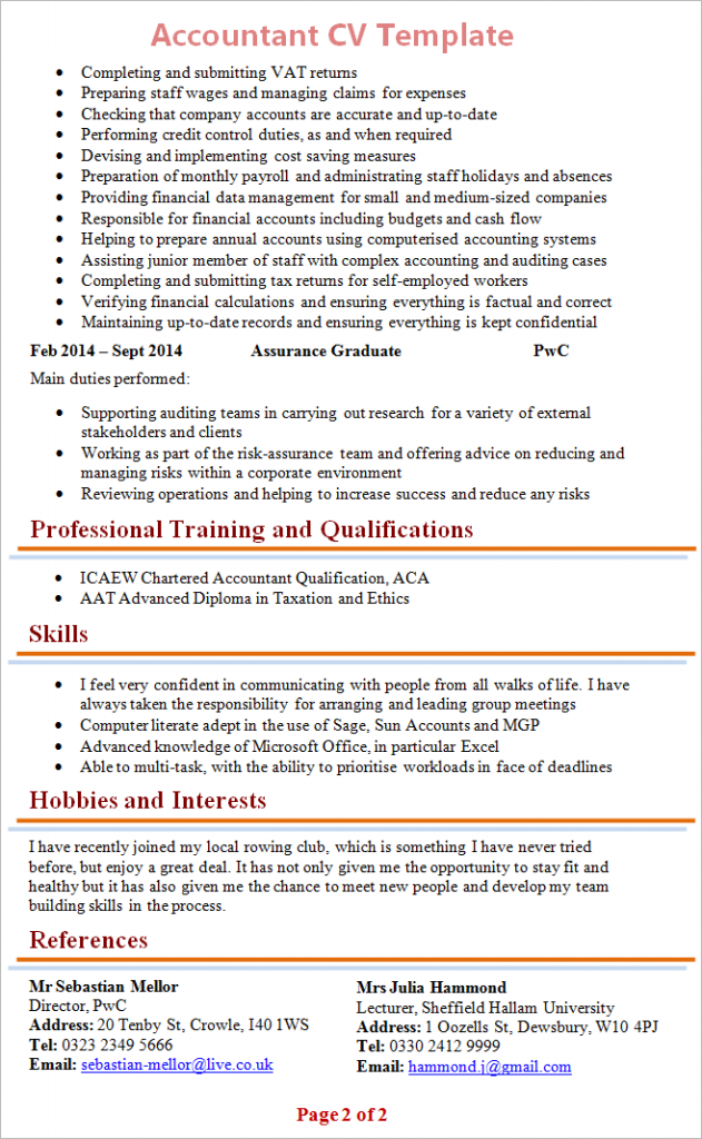 personal statement examples cv accountant