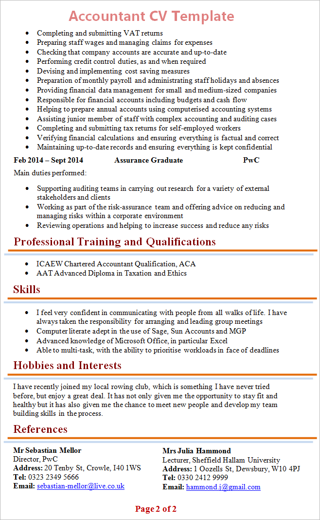 Account CV template 2