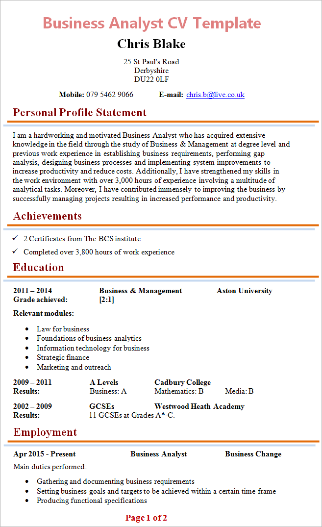 business-analyst-cv-template