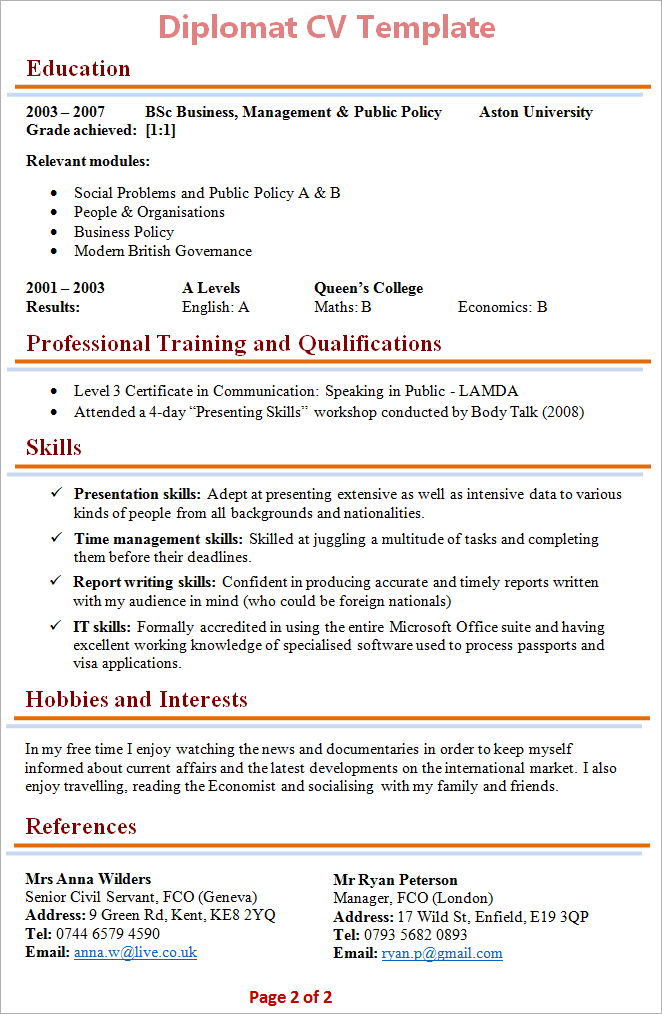 Diplomat CV Template 2