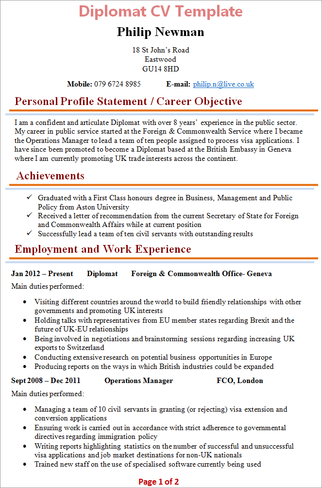 Diplomat CV template