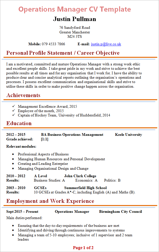 operations-manager-cv-template