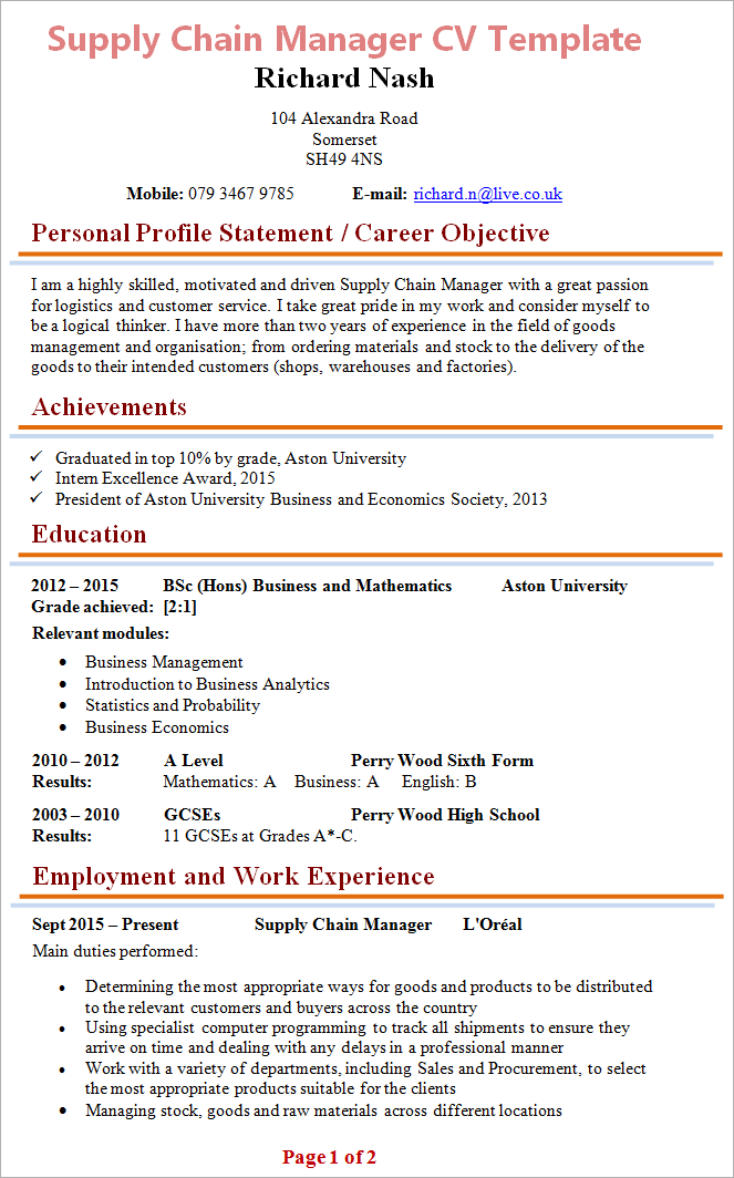 Supply-chain-manager-cv-template