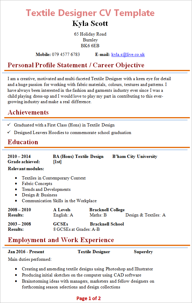 Microsoft word example resume