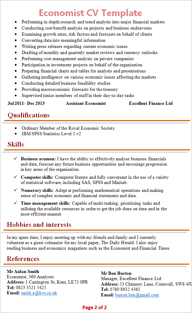 Economist CV Template 2