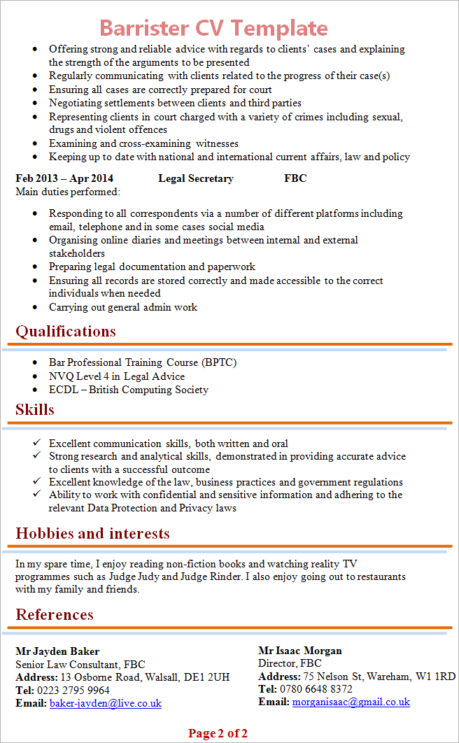 Legal Curriculum Vitae Template from www.cvplaza.com