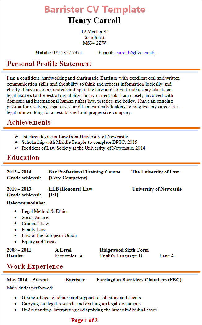 Barrister CV