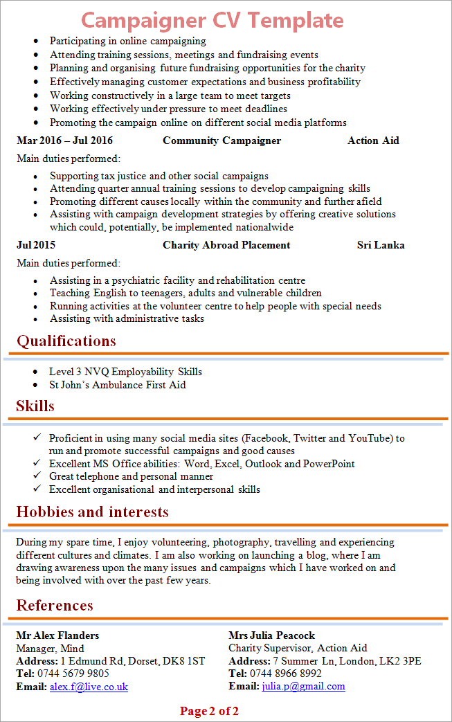 Campaigner CV template 2