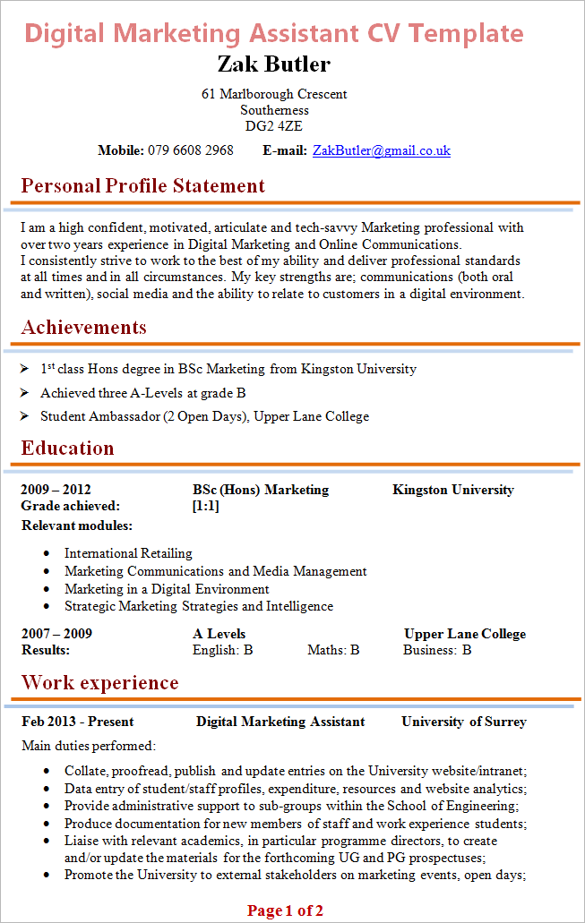 digital-marketing-assistant-cv-example