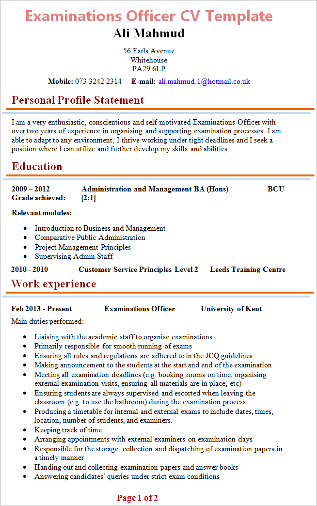 Examinations-officer-cv Examinations-officer-cv