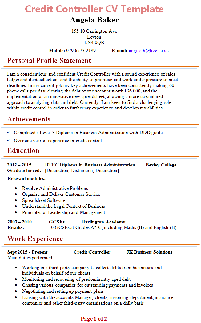 Credit Controller CV