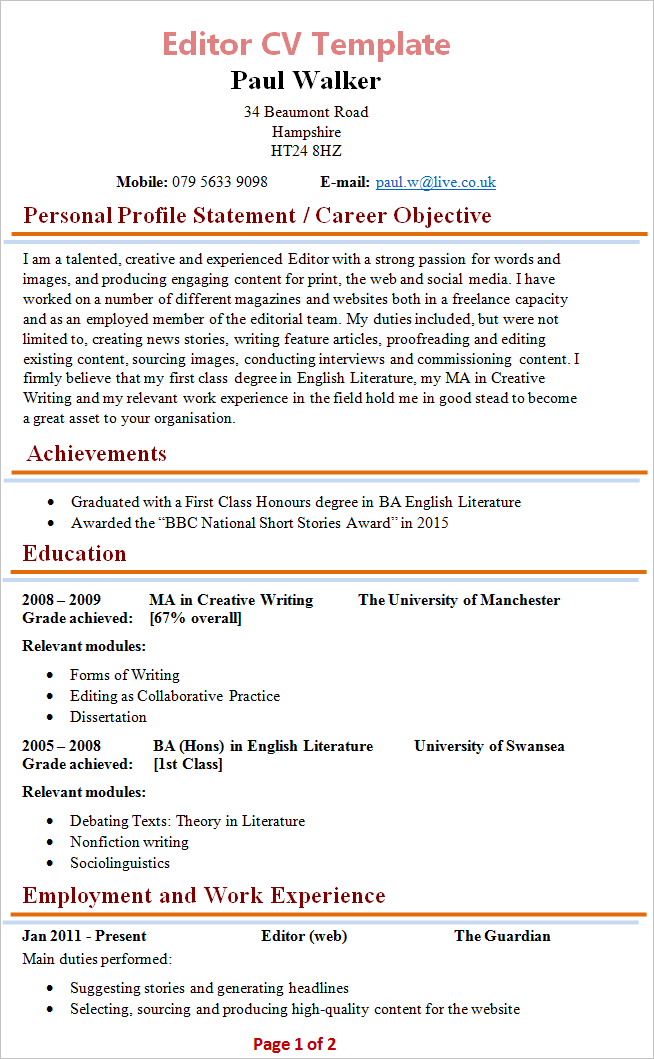 Editor Cv Template Tips And Download Cv Plaza