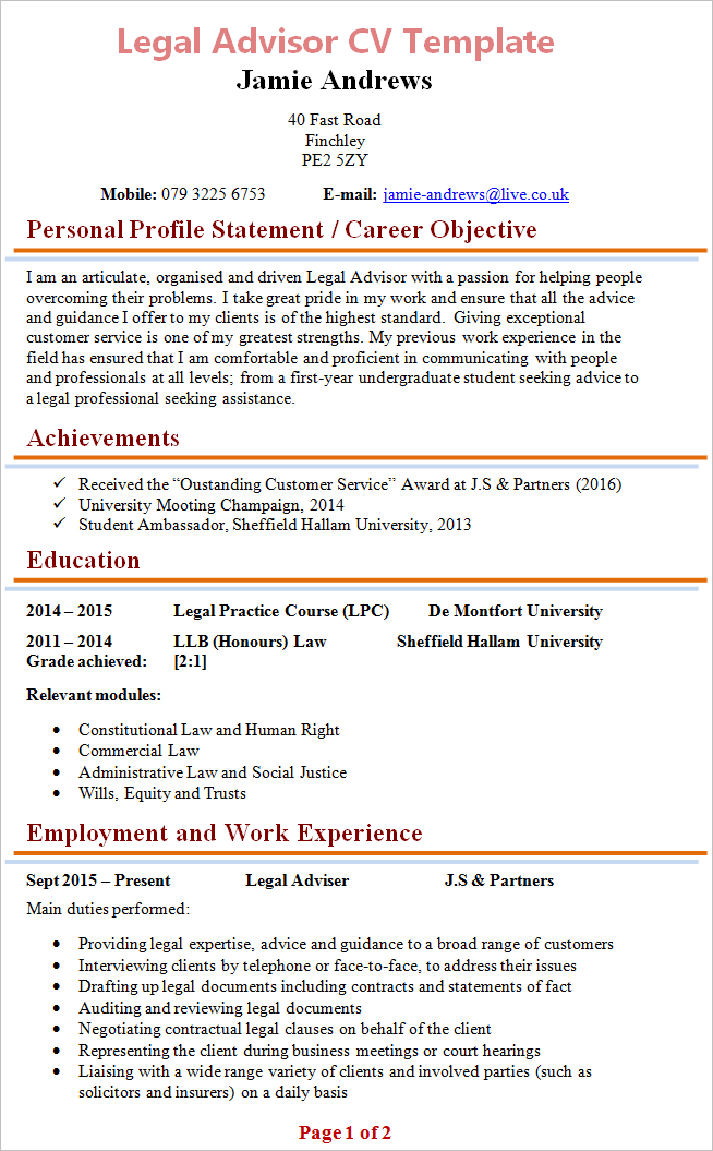 Legal Advisor CV