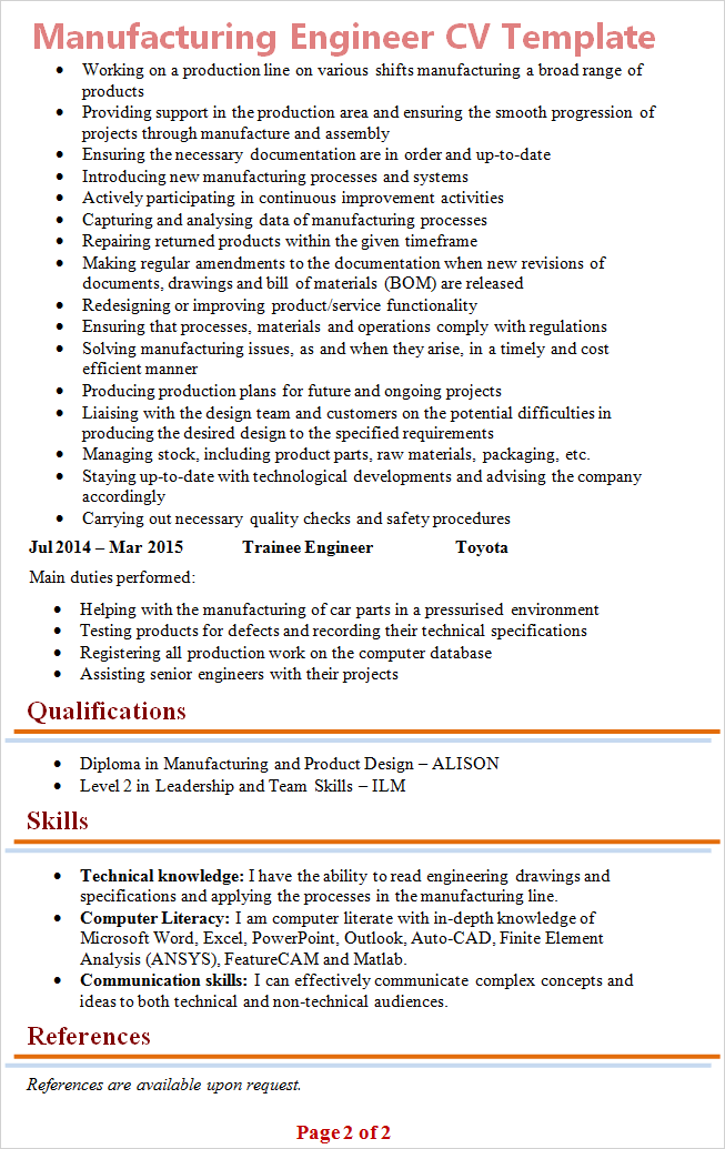 manufacturing-engineer-cv-template