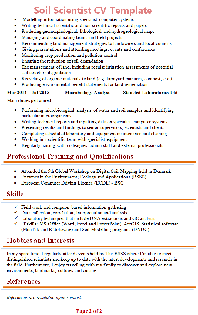 Soil scientist CV template