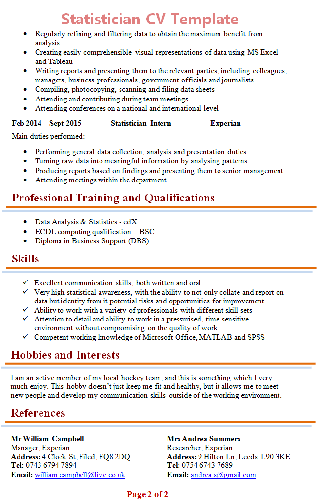 Statistician CV template 2