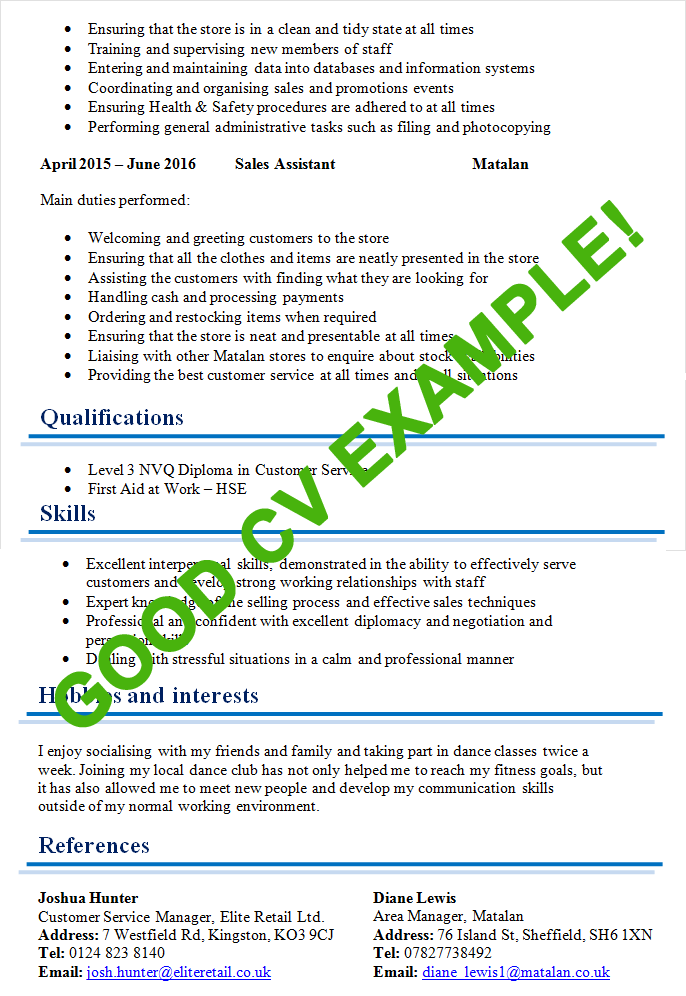 Excellent CV Example page 2