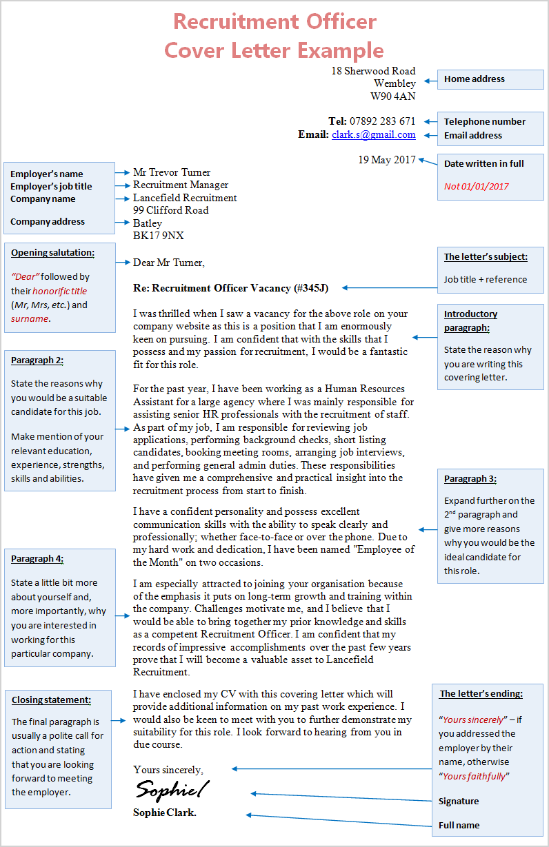 recruitment position cover letter sample