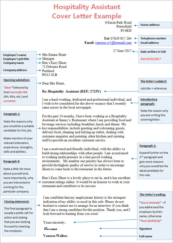 hospitality cv cover letter
