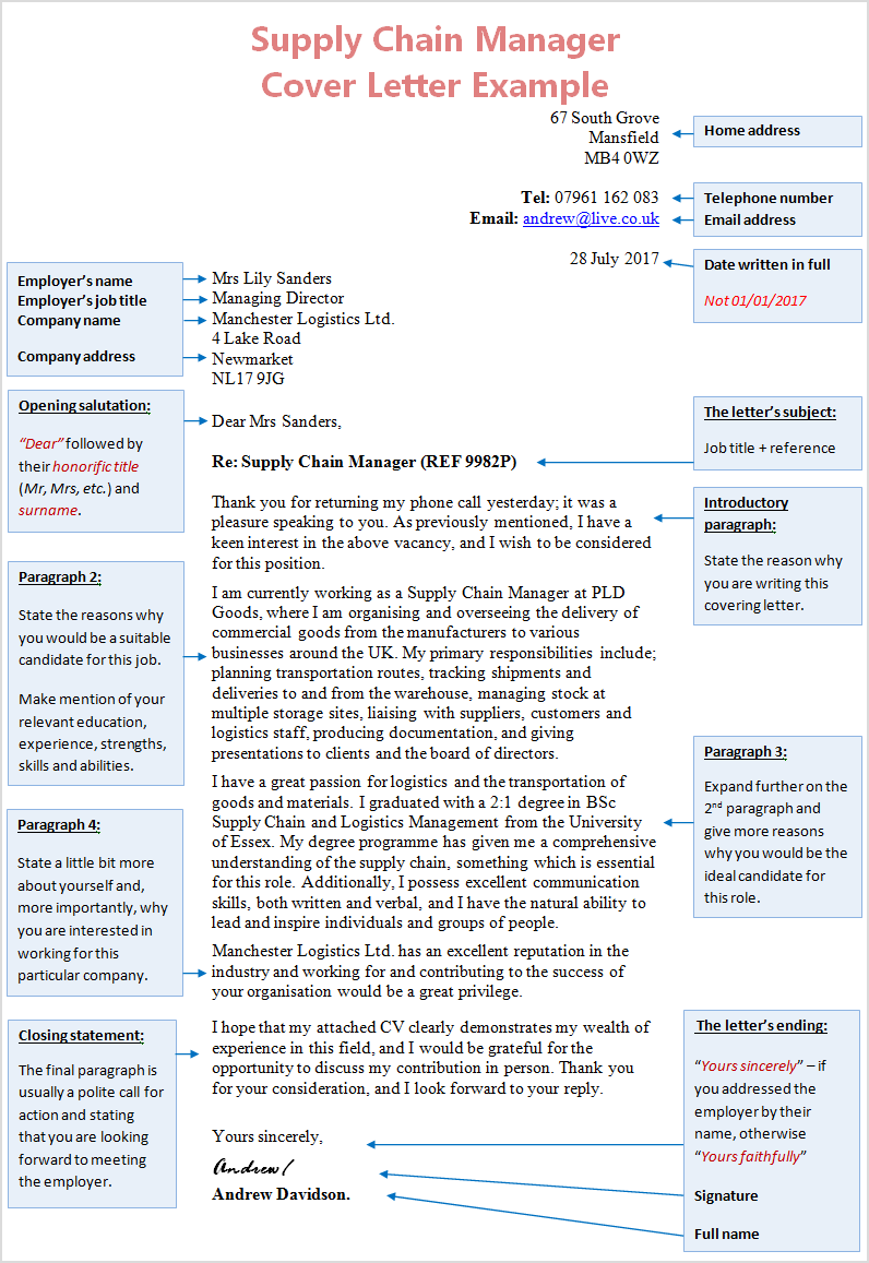 cover letter for resume supply chain