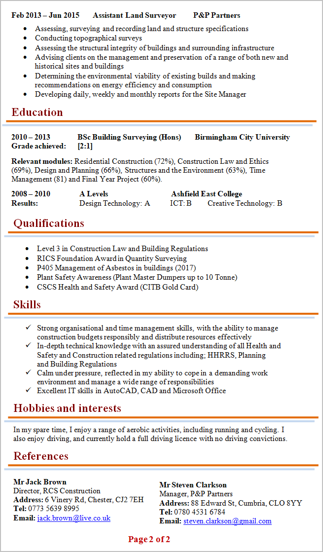 Building Surveyor CV Template 2