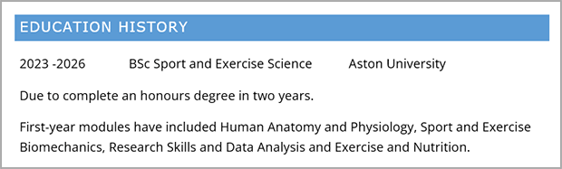 Student CV degree example