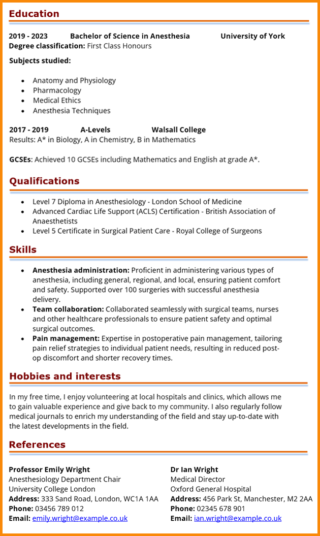 Anesthesiologist Assistant CV template 2
